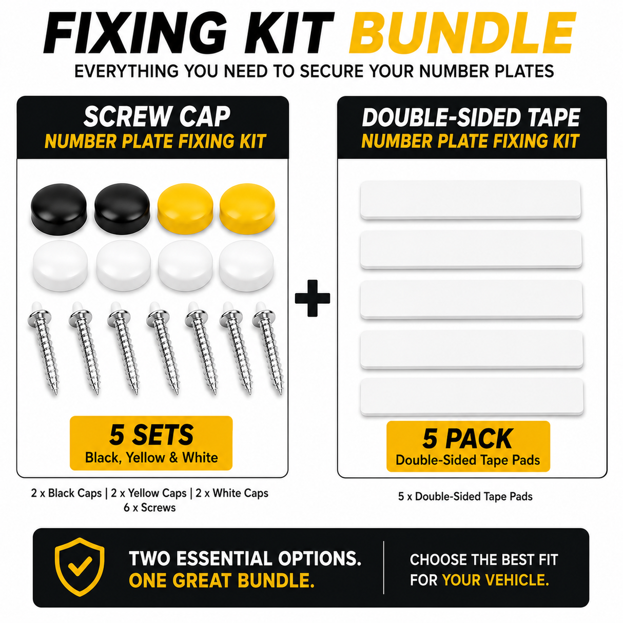 Complete Number Plate Fitting Kit (Screws & Sticky Pads)